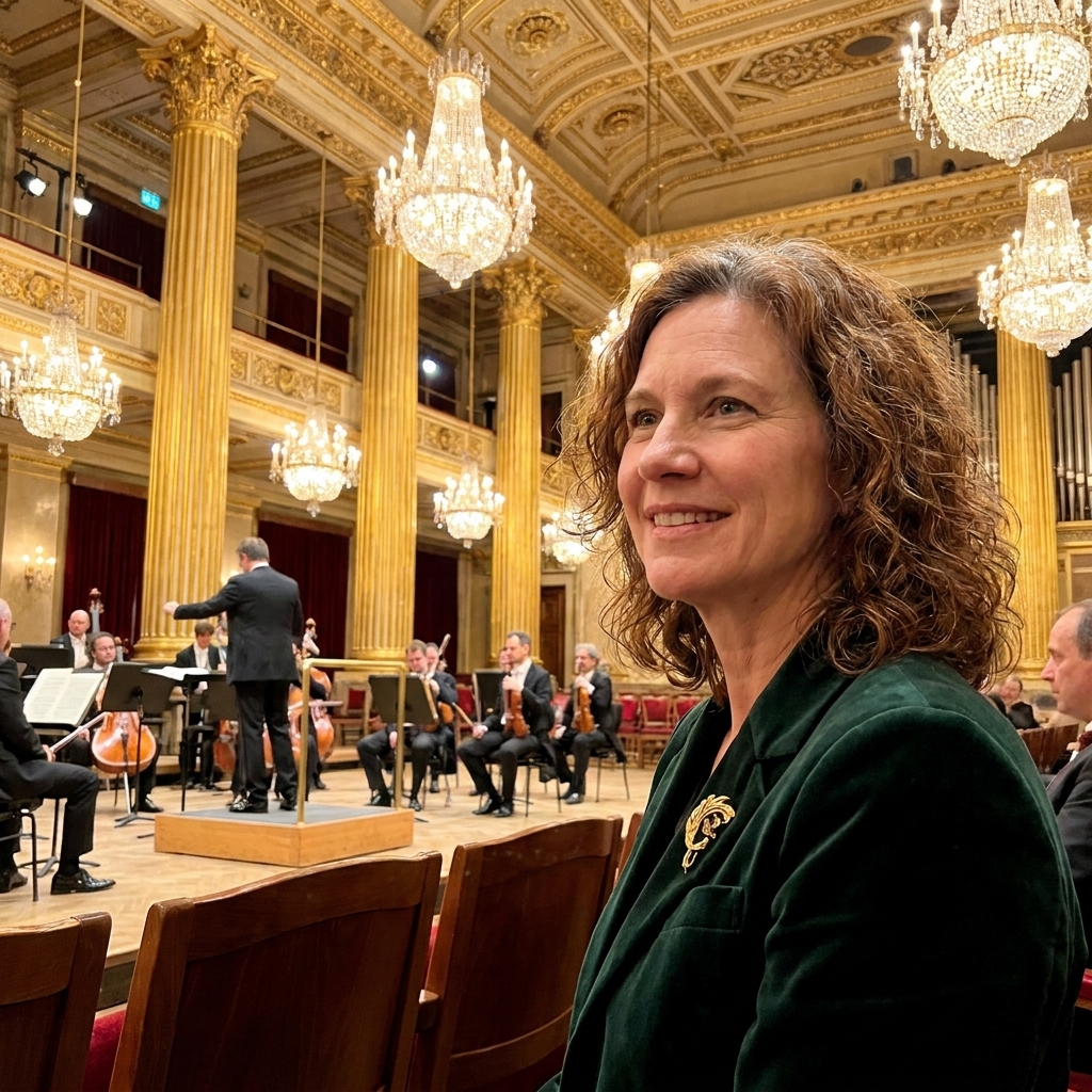 Vienna's Musikverein Golden Hall, with gilded columns, chandeliers, and an orchestra stage framed by ornate architectural details